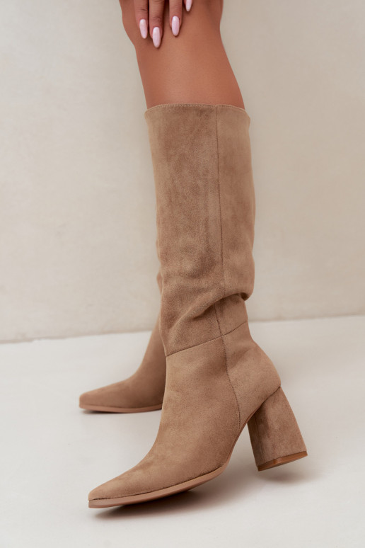dames hoge laarzen met blokhak zandkleurig Carlin