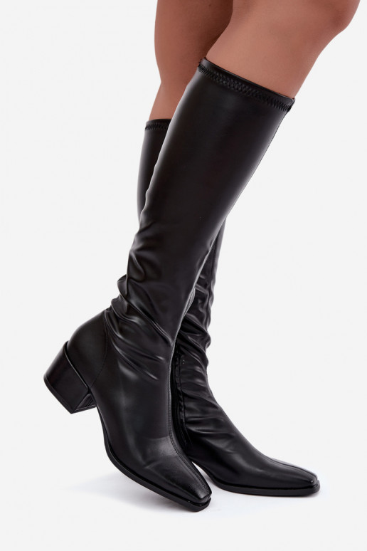 dames hoge laarzen met veterschaft op lage hak van faux suede karamelkleurig Gisellea