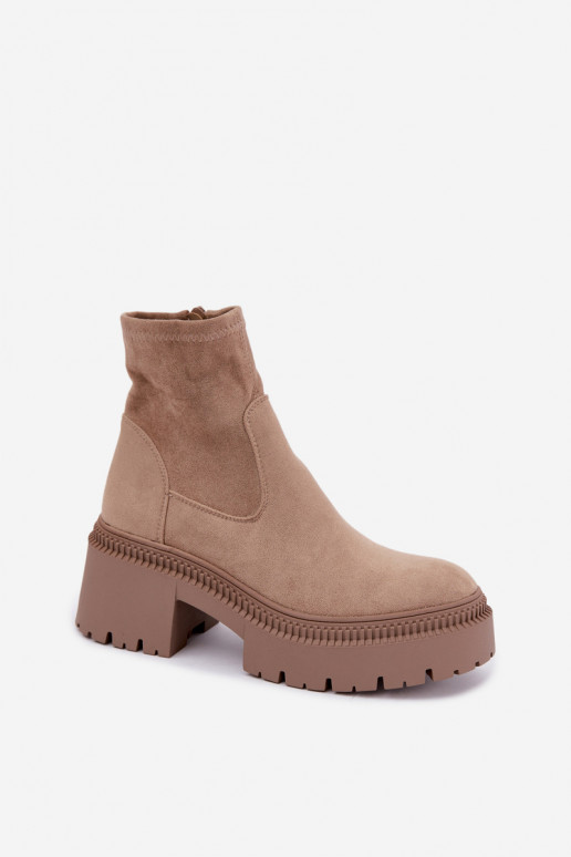 dames enkellaarsjes met chunky hak en platform van faux suede zandkleurig Elvianne