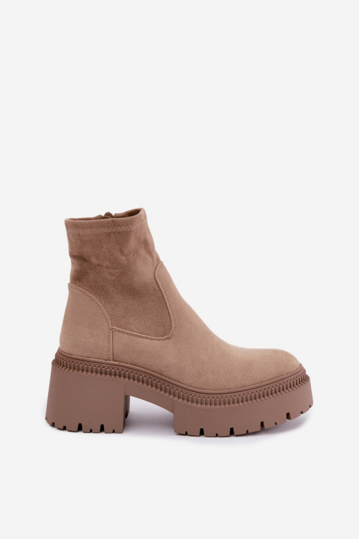 dames enkellaarsjes met chunky hak en platform van faux suede zandkleurig Elvianne