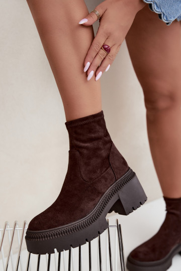 dames enkellaarsjes met chunky hak en platform van faux suede karamelkleurig Elvianne