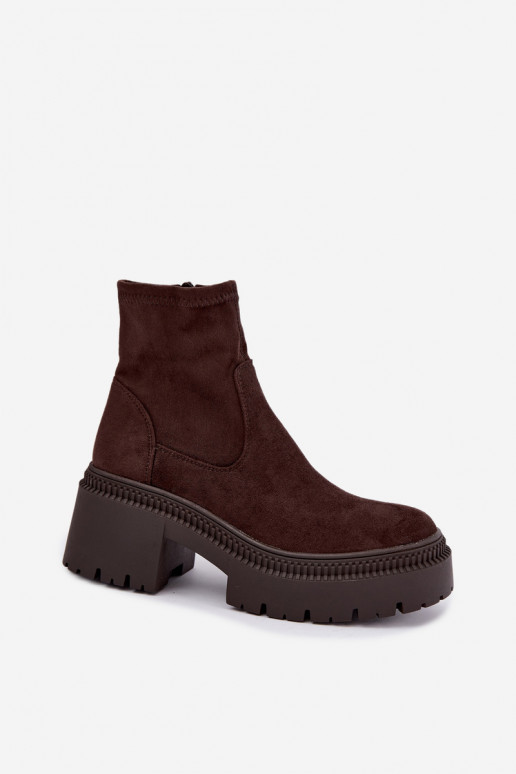 dames enkellaarsjes met chunky hak en platform van faux suede karamelkleurig Elvianne