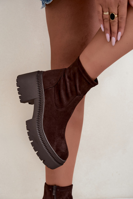 dames enkellaarsjes met chunky hak en platform van faux suede karamelkleurig Elvianne