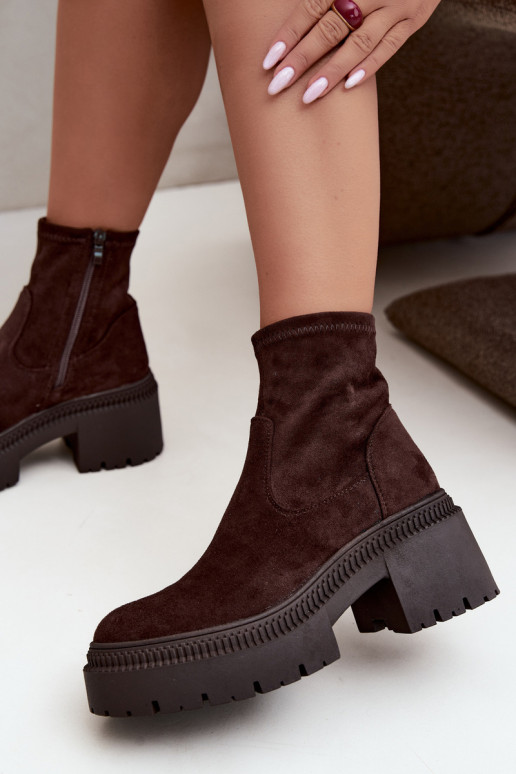 dames enkellaarsjes met chunky hak en platform van faux suede karamelkleurig Elvianne