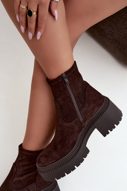 dames enkellaarsjes met chunky hak en platform van faux suede karamelkleurig Elvianne