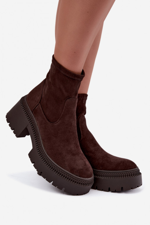 dames enkellaarsjes met chunky hak en platform van faux suede karamelkleurig Elvianne