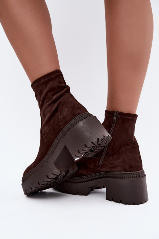 dames enkellaarsjes met chunky hak en platform van faux suede karamelkleurig Elvianne