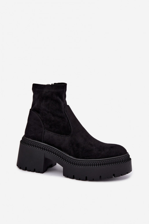 dames enkellaarsjes met chunky hak en platform van faux suede zwart Elvianne