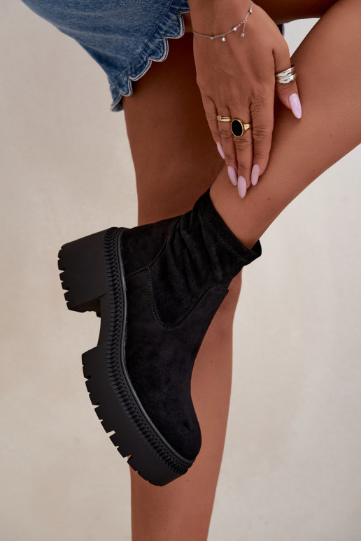dames enkellaarsjes met chunky hak en platform van faux suede zwart Elvianne