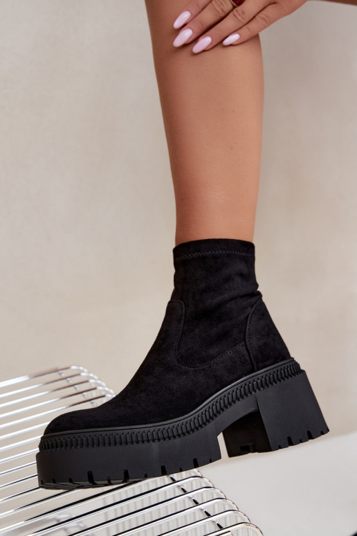 dames enkellaarsjes met chunky hak en platform van faux suede zwart Elvianne