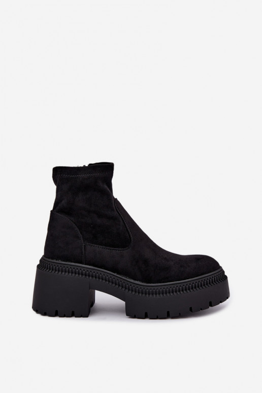 dames enkellaarsjes met chunky hak en platform van faux suede zwart Elvianne