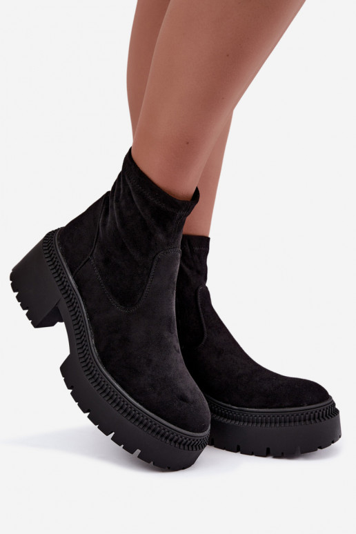 dames enkellaarsjes met chunky hak en platform van faux suede zwart Elvianne