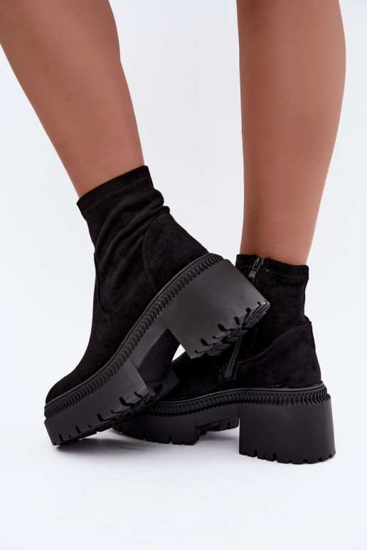 dames enkellaarsjes met chunky hak en platform van faux suede zwart Elvianne