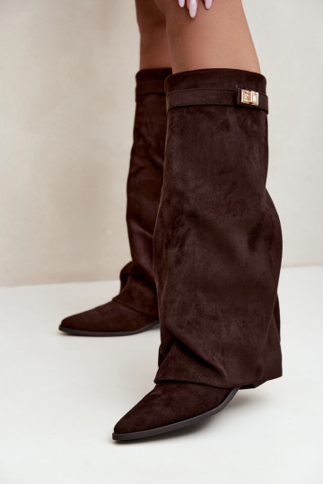 dames hoge laarzen met veterschaft op lage hak van faux suede karamelkleurig Gisellea 2