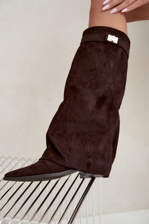 dames hoge laarzen met veterschaft op lage hak van faux suede karamelkleurig Gisellea