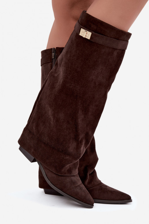 dames hoge laarzen met veterschaft op lage hak van faux suede karamelkleurig Gisellea