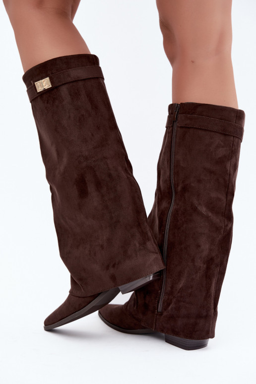 dames hoge laarzen met veterschaft op lage hak van faux suede karamelkleurig Gisellea