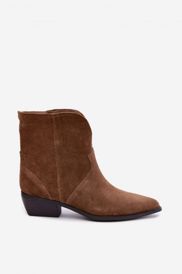 dames enkellaarsjes cowboystijl met hak van natuurlijk suede bruin Norelle 2