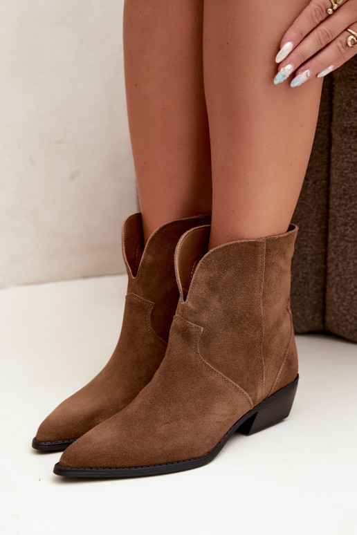 dames enkellaarsjes cowboystijl met hak van natuurlijk suede bruin Norelle