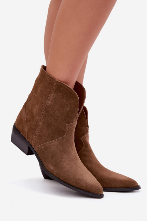 dames enkellaarsjes cowboystijl met hak van natuurlijk suede bruin Norelle
