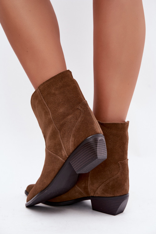 dames enkellaarsjes cowboystijl met hak van natuurlijk suede bruin Norelle