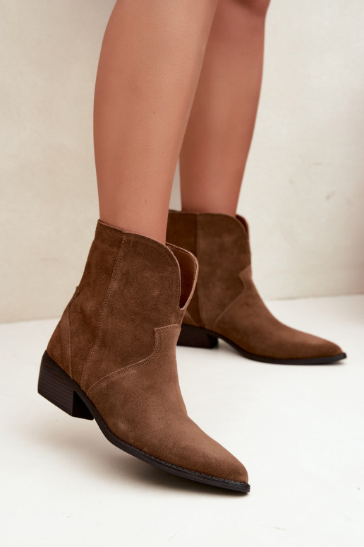 dames enkellaarsjes cowboystijl met hak van natuurlijk suede bruin Norelle