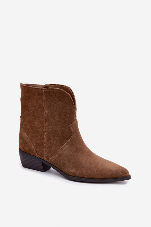 dames enkellaarsjes cowboystijl met hak van natuurlijk suede bruin Norelle