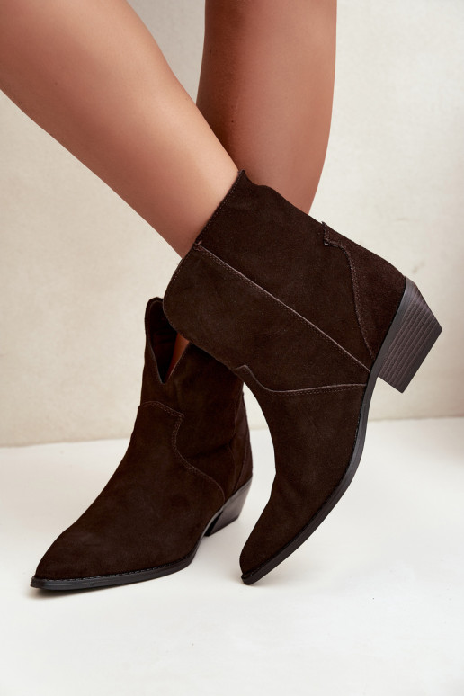 cowboy-stijl enkellaarsjes met hakken in chocolade suede Norelle