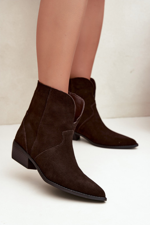 cowboy-stijl enkellaarsjes met hakken in chocolade suede Norelle