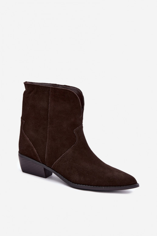 cowboy-stijl enkellaarsjes met hakken in chocolade suede Norelle