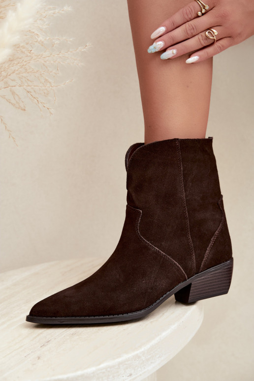 cowboy-stijl enkellaarsjes met hakken in chocolade suede Norelle