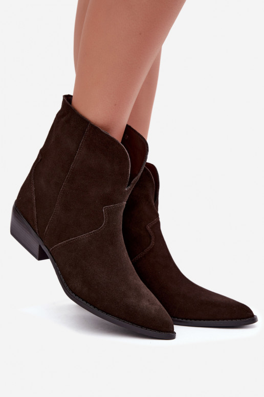 cowboy-stijl enkellaarsjes met hakken in chocolade suede Norelle