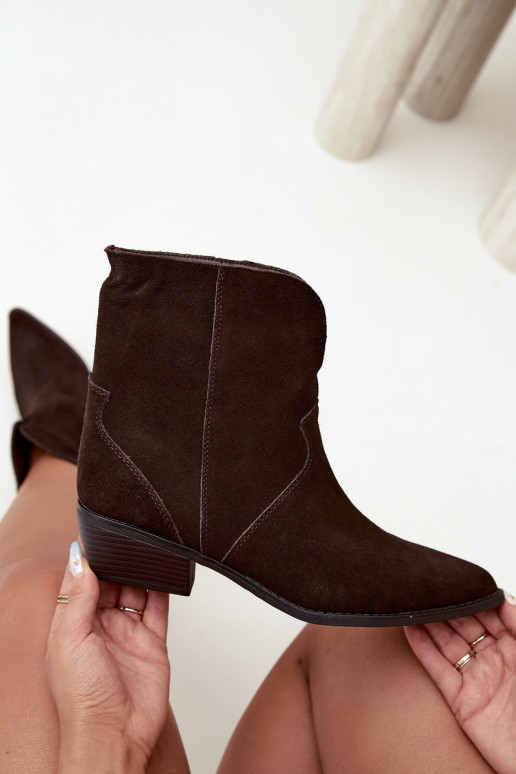 cowboy-stijl enkellaarsjes met hakken in chocolade suede Norelle