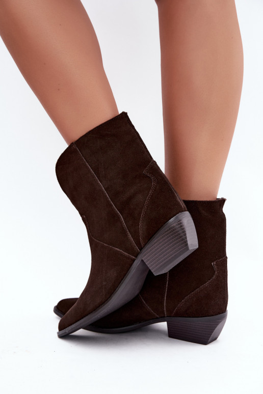 cowboy-stijl enkellaarsjes met hakken in chocolade suede Norelle