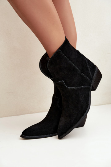 cowboy-stijl enkellaarsjes met hakken in zwart suede Norelle