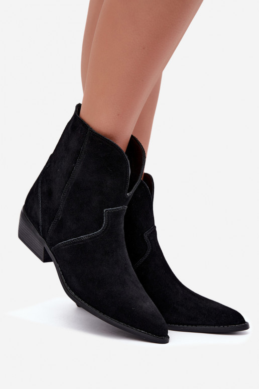 cowboy-stijl enkellaarsjes met hakken in zwart suede Norelle