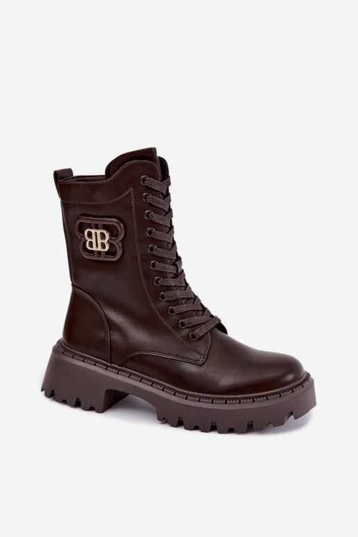 enkellaarsjes met decoratieve elementen in chocolade kunstleer Kalindra