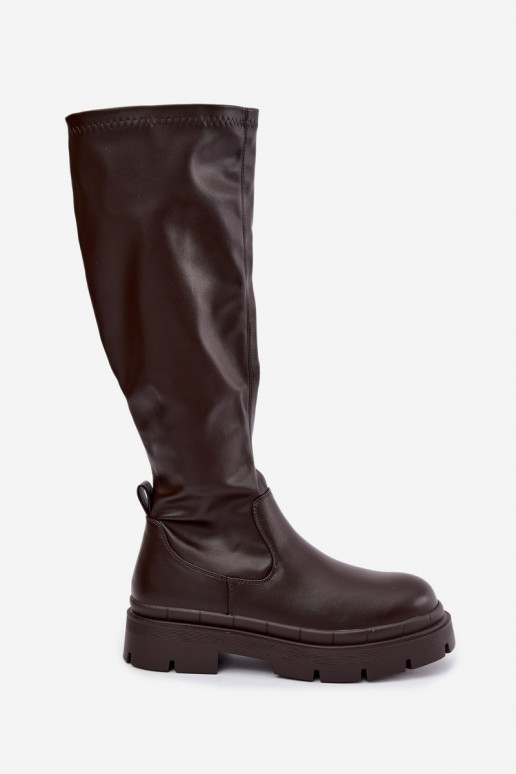 dames lange laarzen met platform in faux leather CzekoladoĮe
