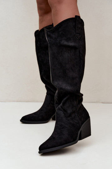 slouchy lange laarzen instappers in zwart Sylvie 2