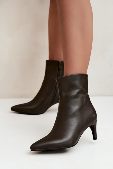 dames enkellaarsjes met hakken van faux leather in khaki kleur Celisse 2