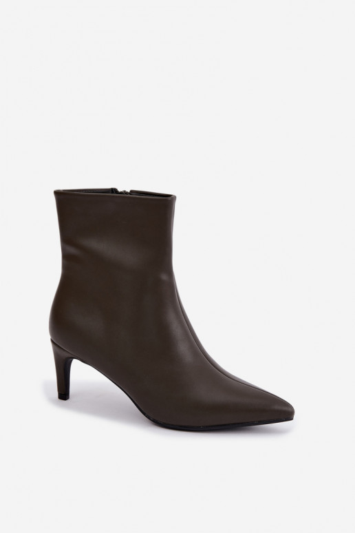 dames enkellaarsjes met hakken van faux leather in khaki kleur Celisse