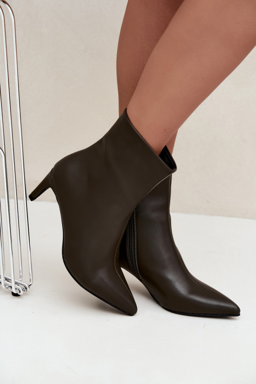 dames enkellaarsjes met hakken van faux leather in khaki kleur Celisse