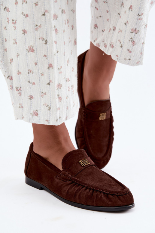 Dames mocassins met rimpels en decoratieve details in chocoladekleur Kairo