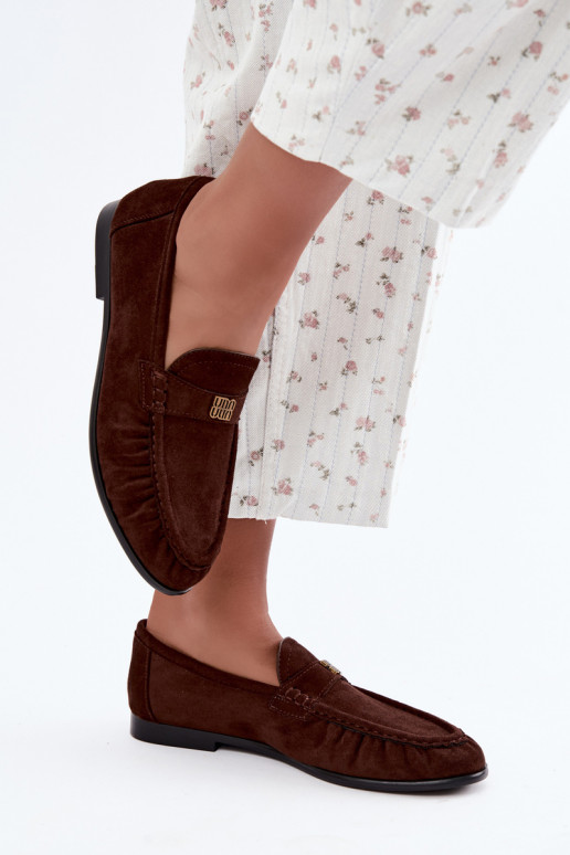 Dames mocassins met rimpels en decoratieve details in chocoladekleur Kairo