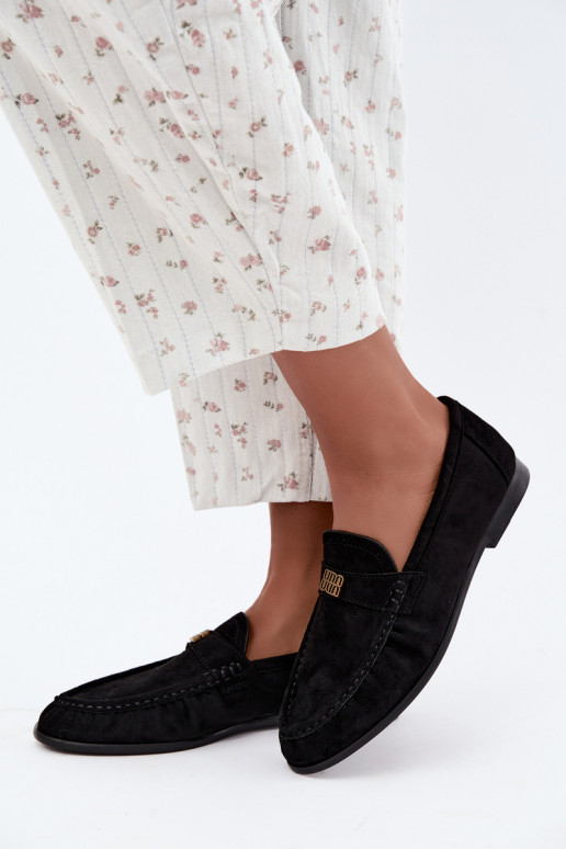 Dames mocassins met rimpels en decoratieve details in zwarte kleur Kairo