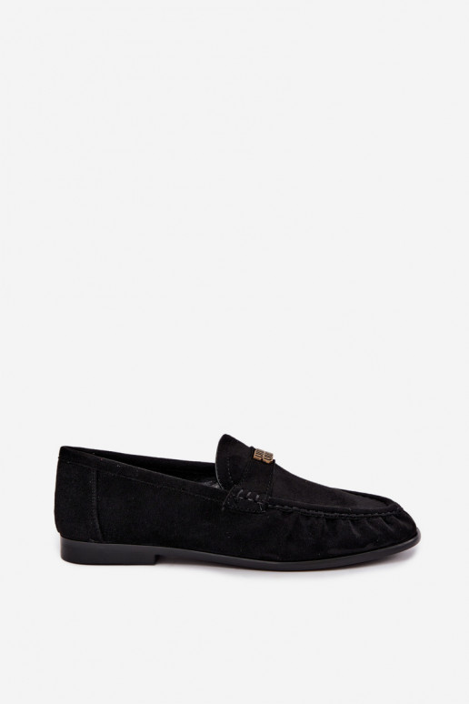 Dames mocassins met rimpels en decoratieve details in zwarte kleur Kairo