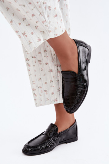 Lakken dames mocassins met rimpels in zwarte kleur Dulcy