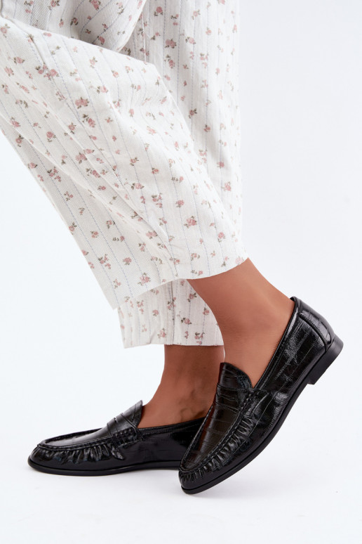 Lakken dames mocassins met rimpels in zwarte kleur Dulcy