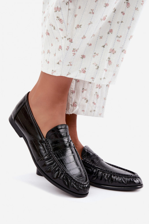 Lakken dames mocassins met rimpels in zwarte kleur Dulcy