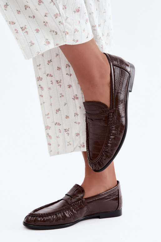 Lakken dames mocassins met rimpels in bruine kleur Dulcy